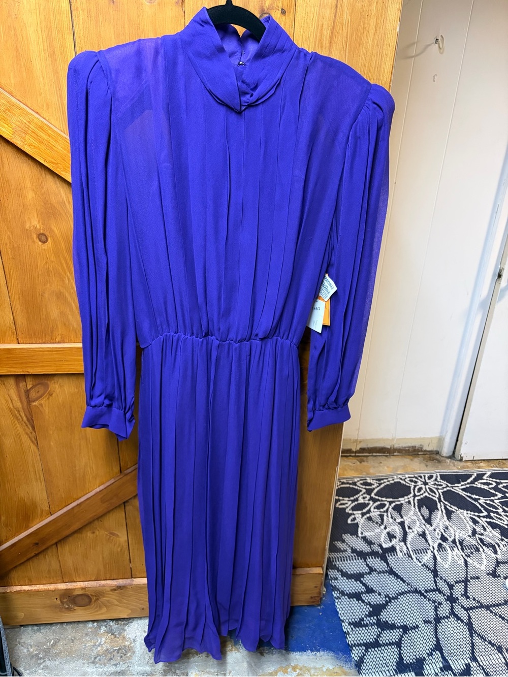 Vintage Royal Purple Pleated Midi Dress